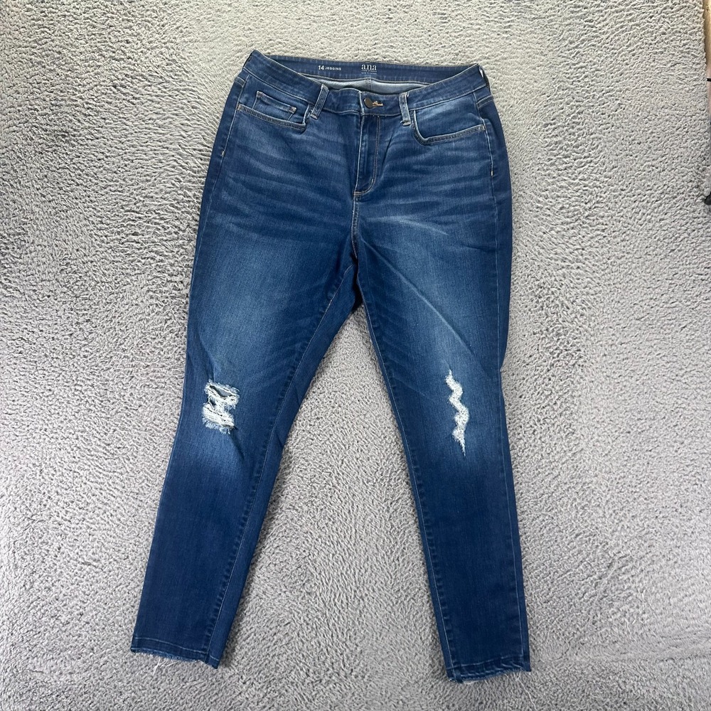 A.N.A Jeans Womens 14 Blue Cotton Denim Jegging Skinny Distressed Faded Stretch